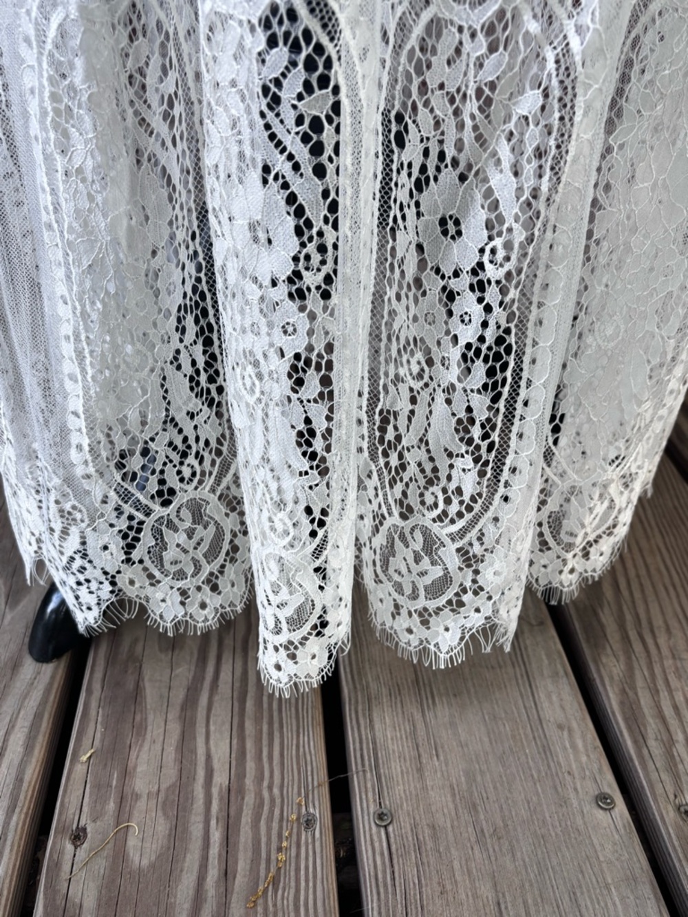 Women’s off Shoulder White Lace Maxi Dress Long Sz L Boho Fairy Coquette - Picture 4 of 15